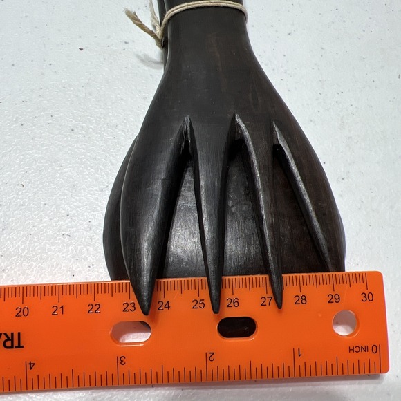 Hand Carved Wooden Elephant Serving Salad Spoon & Fork 12" Set Dark Brown - Picture 7 of 12